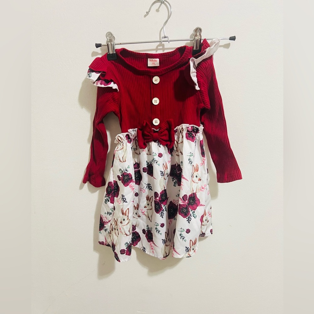 Floral Bunny Easter Spring Long Sleeve Dress